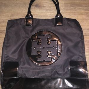 Tory Burch Ella tote black patent nylon